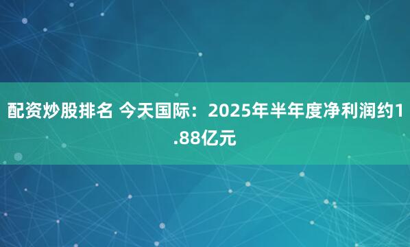 配资炒股排名 今天国际：2025年半年度净利润约1.88亿元